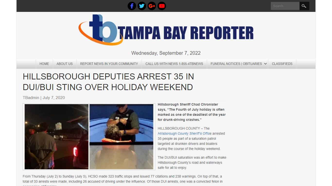 Hillsborough Deputies Arrest 35 in DUI/BUI Sting Over Holiday Weekend